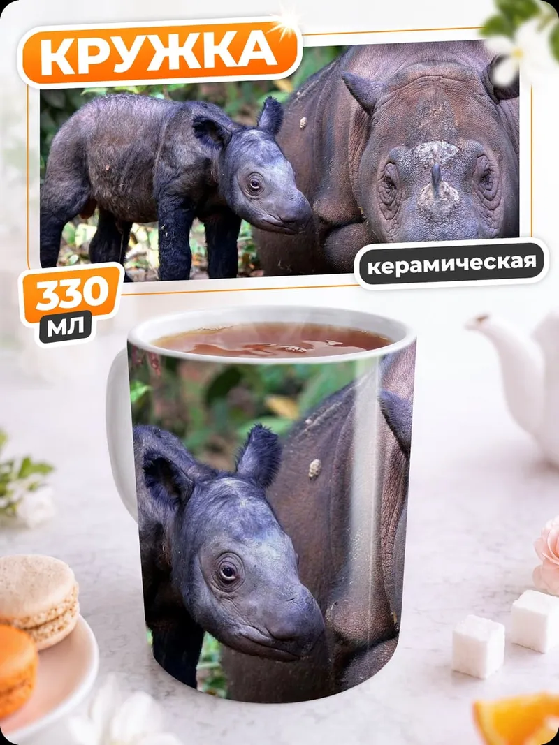 Кружка керамическая Носорог с детенышем