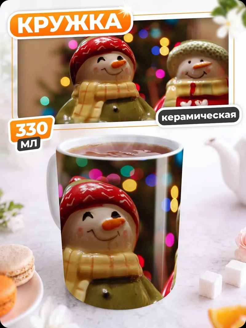 Кружка керамическая снеговики на Рождество