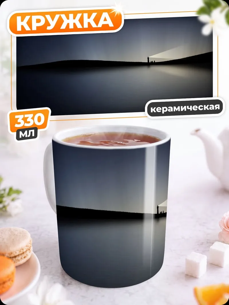 Кружка керамическая человек с фонарем у воды