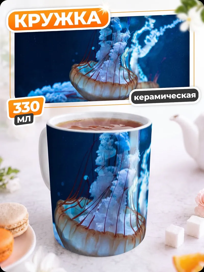 Кружка керамическая медузы в синеве