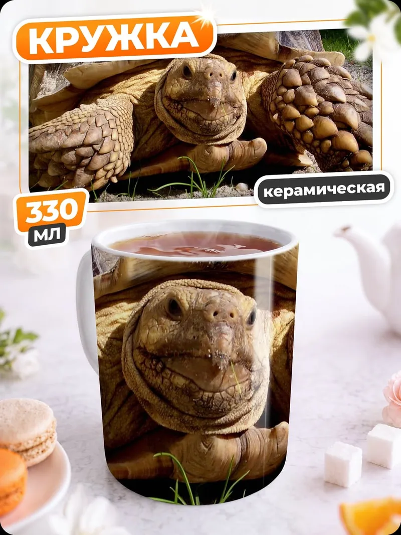 Кружка керамическая Черепаха на траве