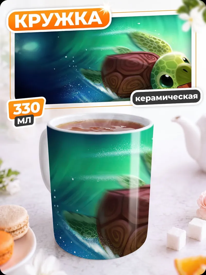 Кружка керамическая Плывущая черепаха в воде