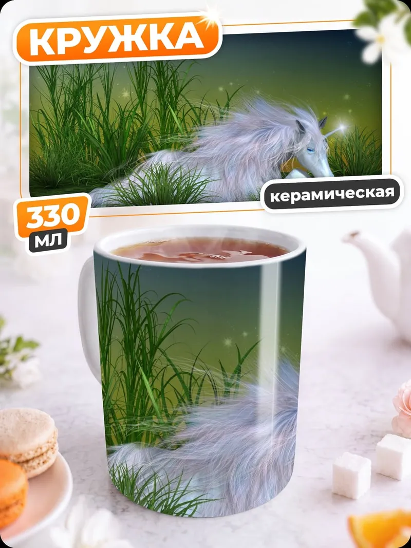 Кружка керамическая Единорог в траве