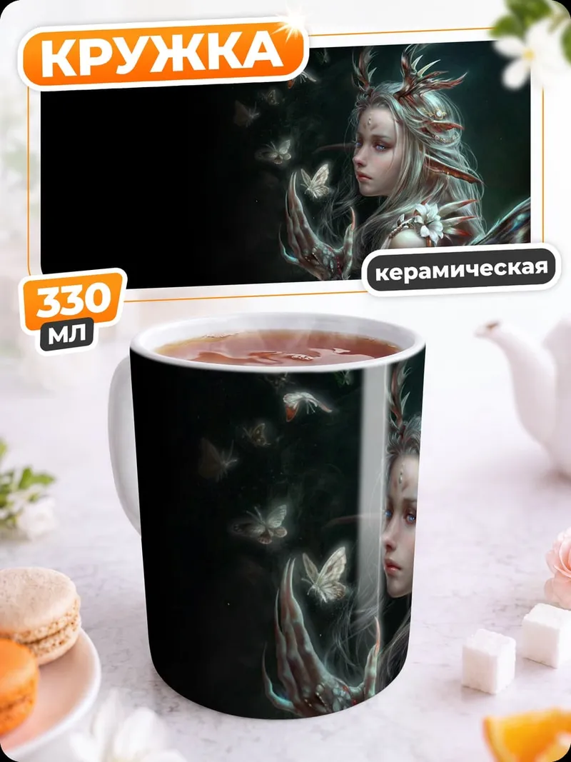 Кружка керамическая фея с бабочками