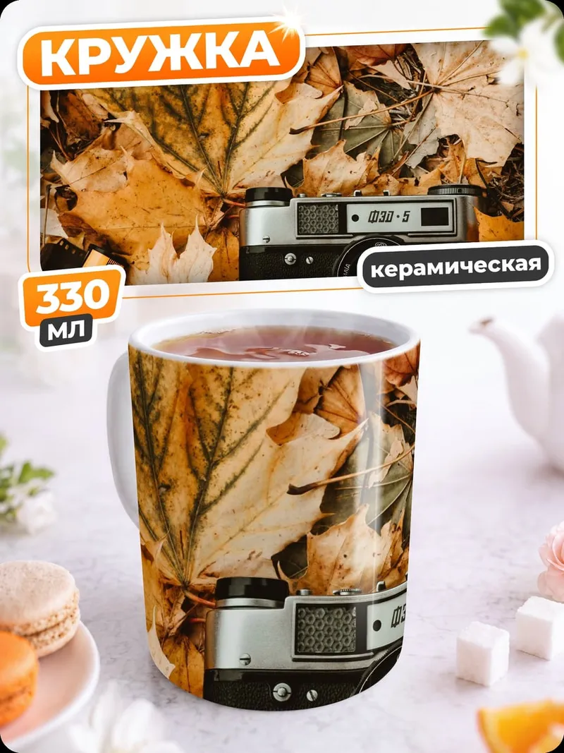 Кружка керамическая Осенние листья и камера