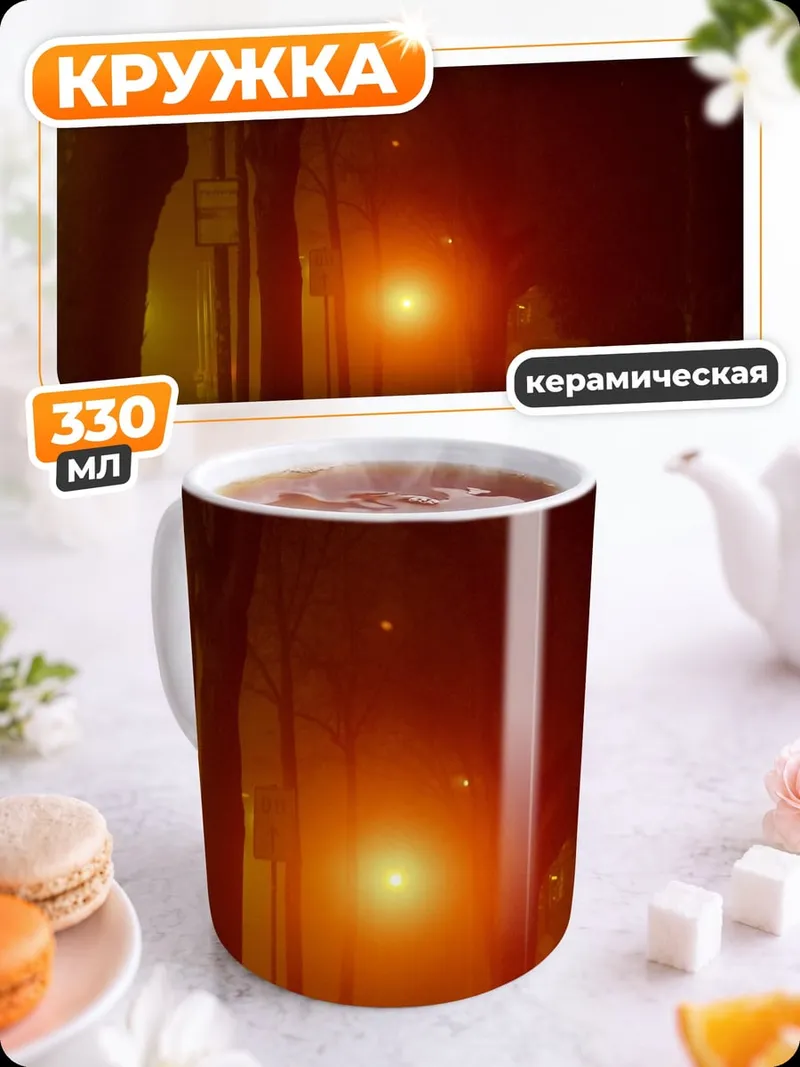 Кружка керамическая туманная аллея фонарь
