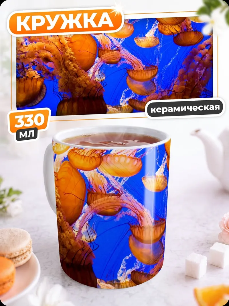 Кружка керамическая медузы в океане