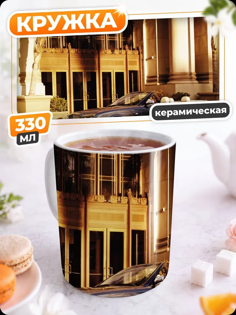 Кружка керамическая Роскошный кабриолет у здания