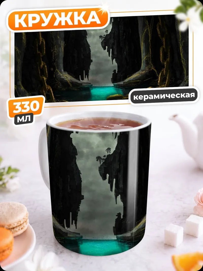 Кружка керамическая Пещерное озеро с фигурой