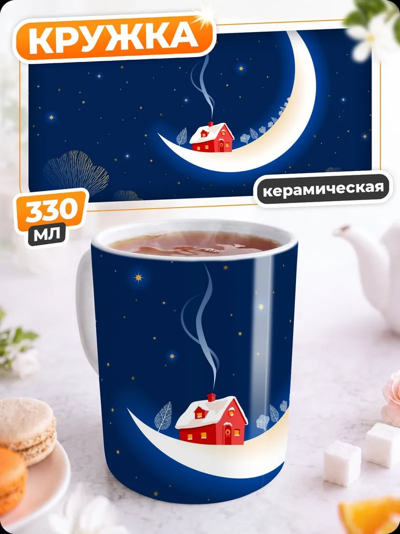 Кружка керамическая Домик на луне