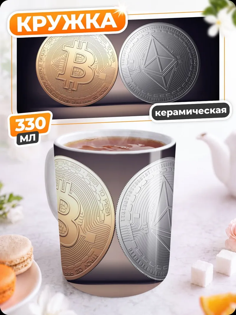 Кружка керамическая Биткоин и Эфириум