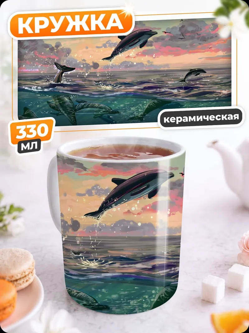 Кружка керамическая Стая дельфинов