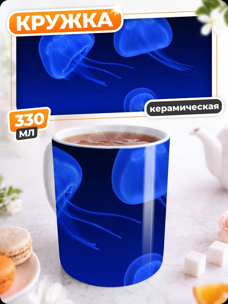 Кружка керамическая Синие медузы