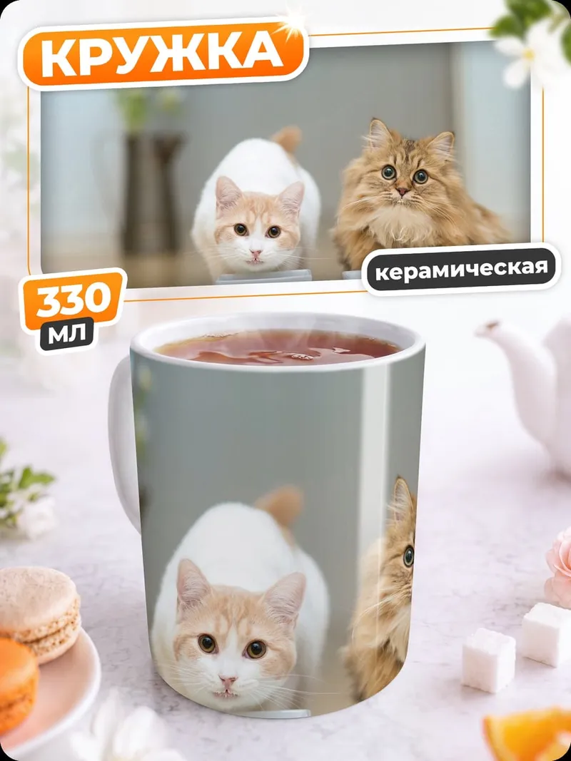 Кружка керамическая два котенка