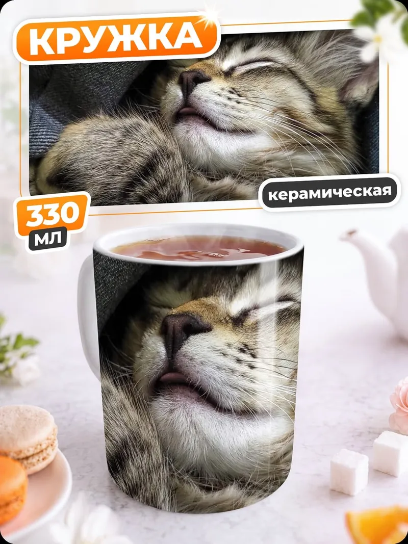 Кружка керамическая Спящий котенок