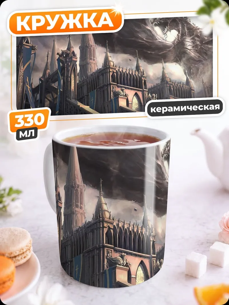 Кружка керамическая Дракон над замком