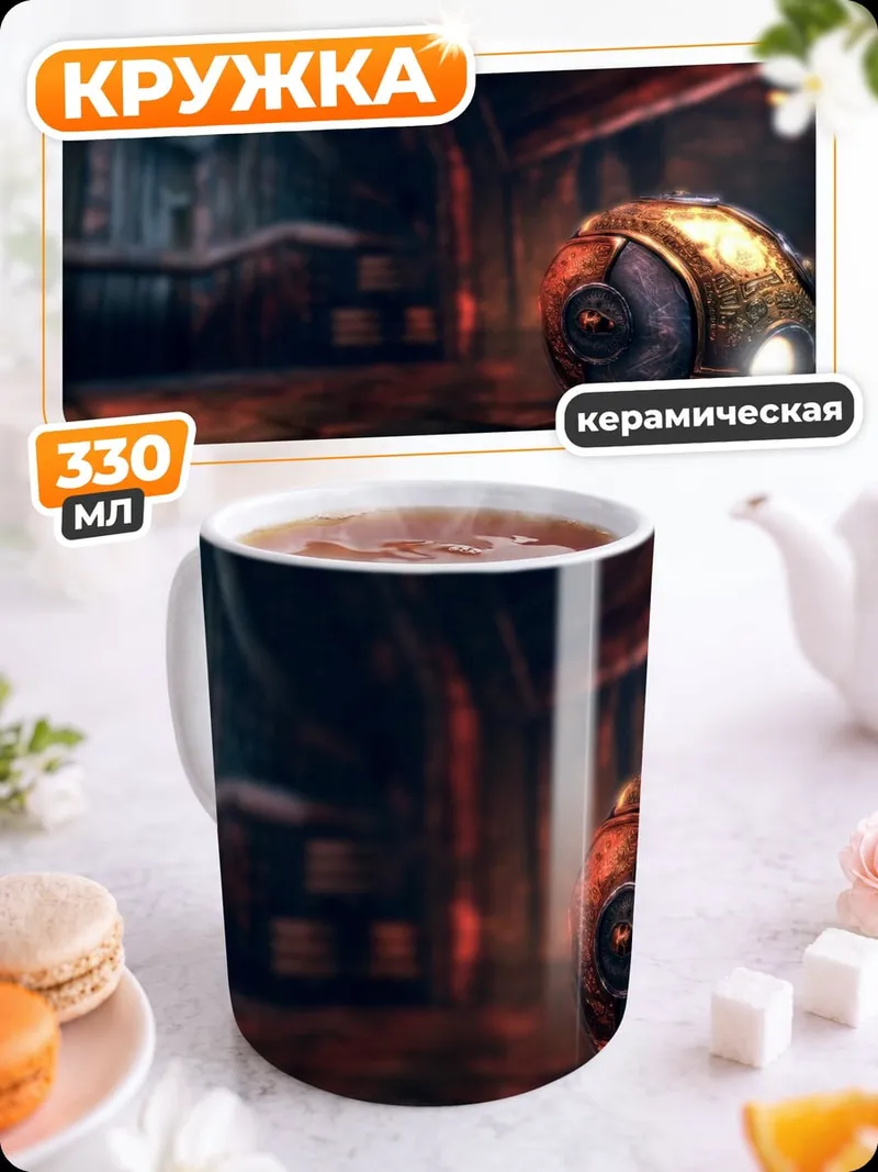 Кружка керамическая киберпанк робот в комнате