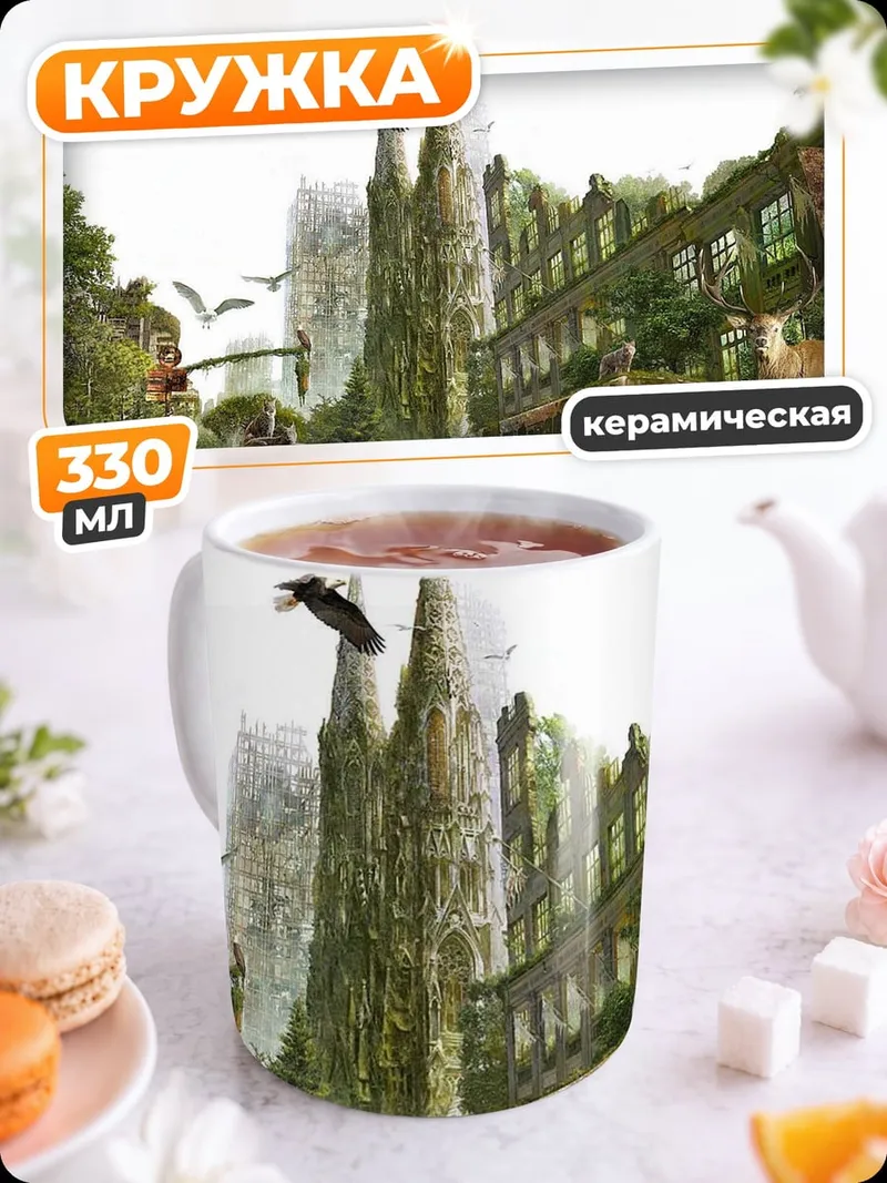 Кружка керамическая Заброшенный город зелень
