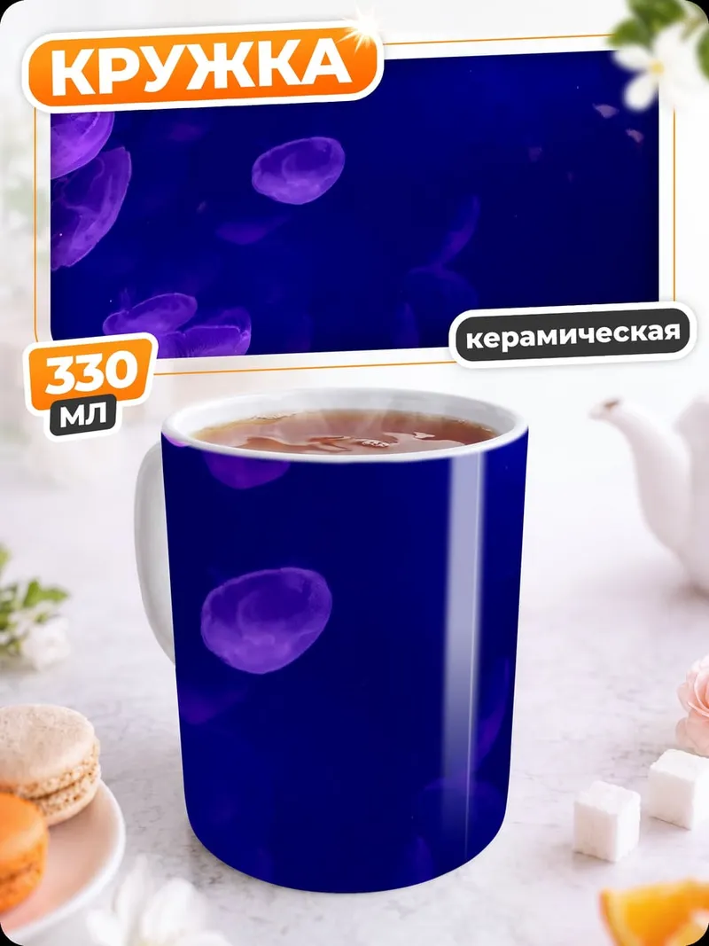 Кружка керамическая фиолетовые медузы