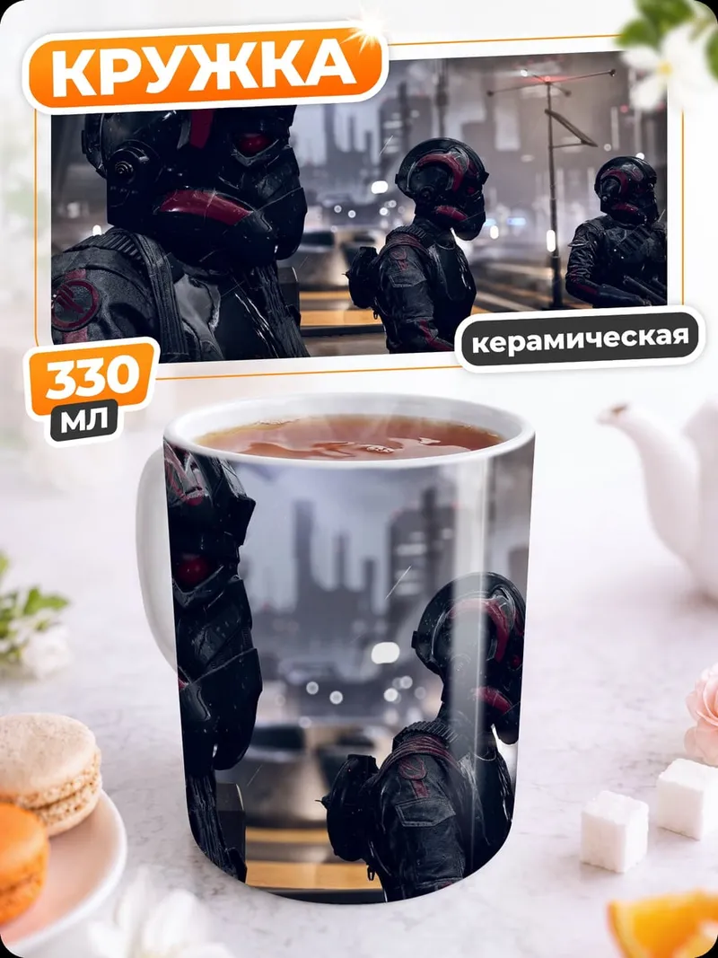 Кружка керамическая Киберпанк солдаты