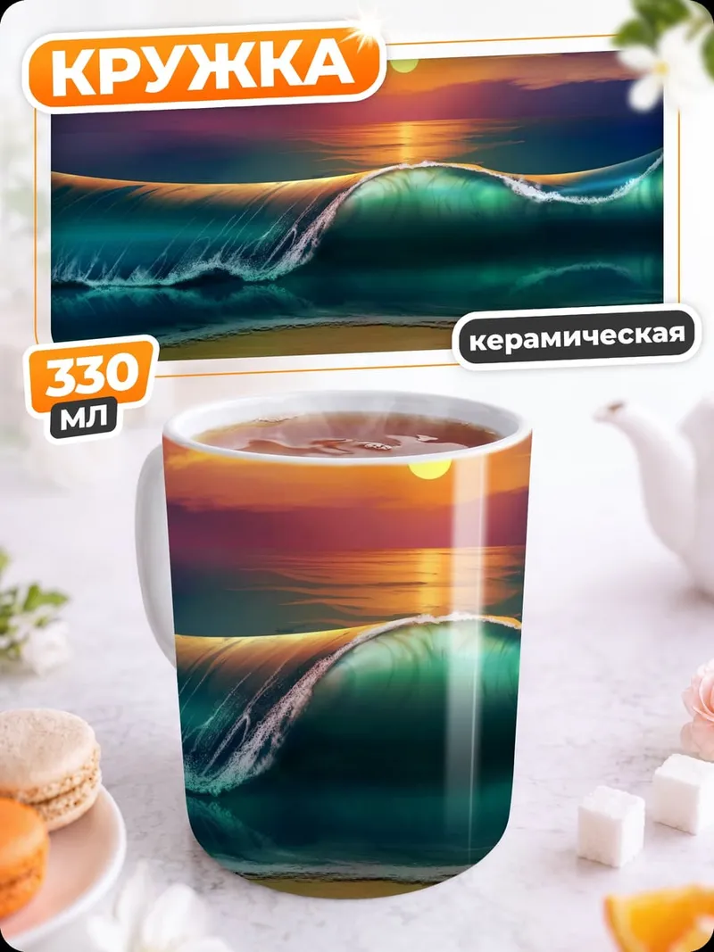 Кружка керамическая Волна на закате