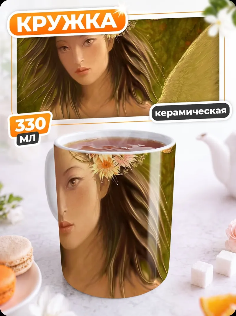 Кружка керамическая ангел с цветами