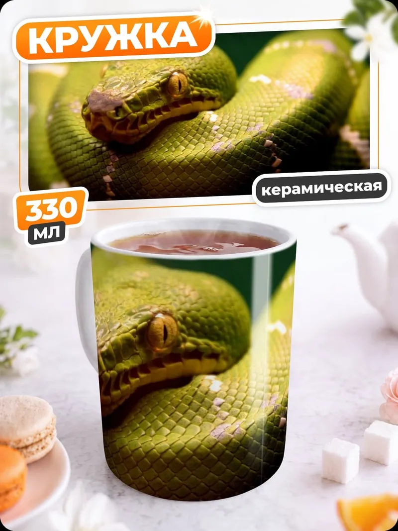 Кружка керамическая Зеленая змея свернулась