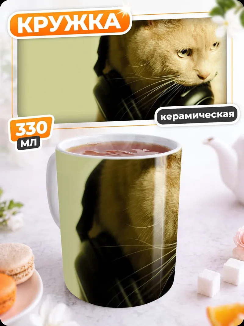 Кружка керамическая Кот в наушниках