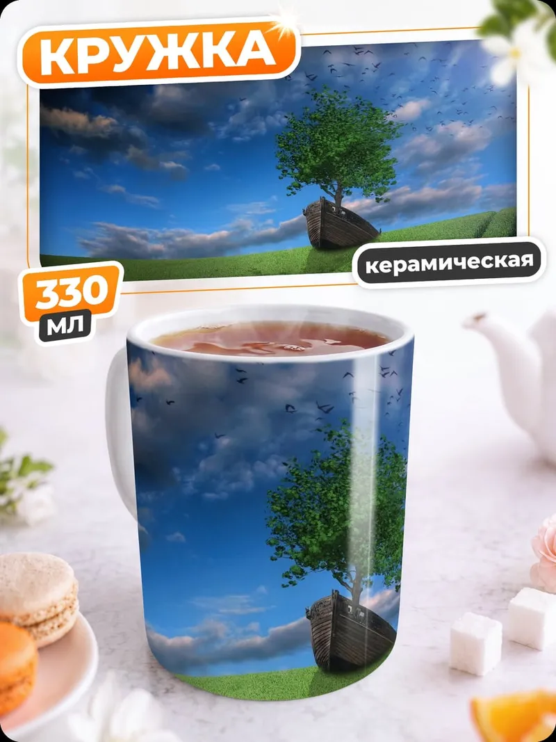 Кружка керамическая Одинокое дерево в поле
