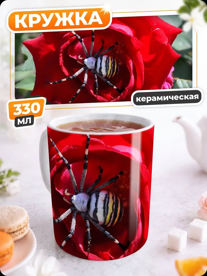 Кружка керамическая Паук на розе