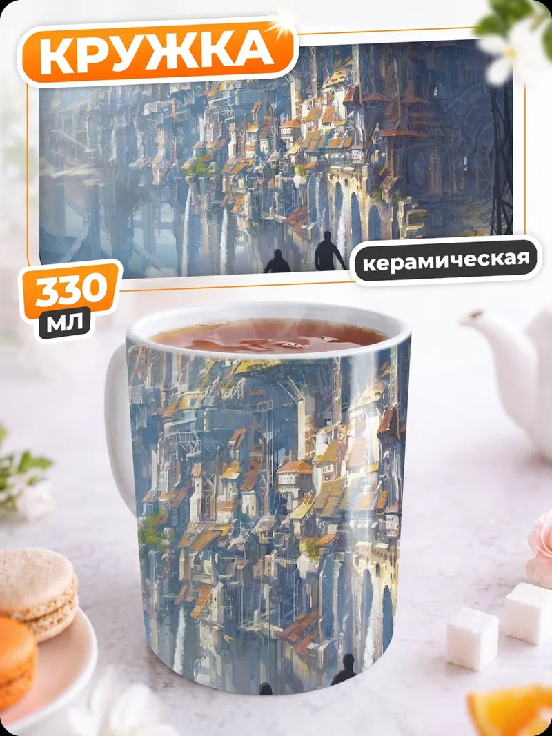 Кружка керамическая фантастический город небоскребы