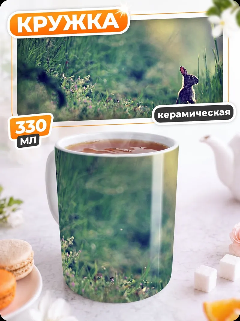Кружка керамическая Заяц в траве