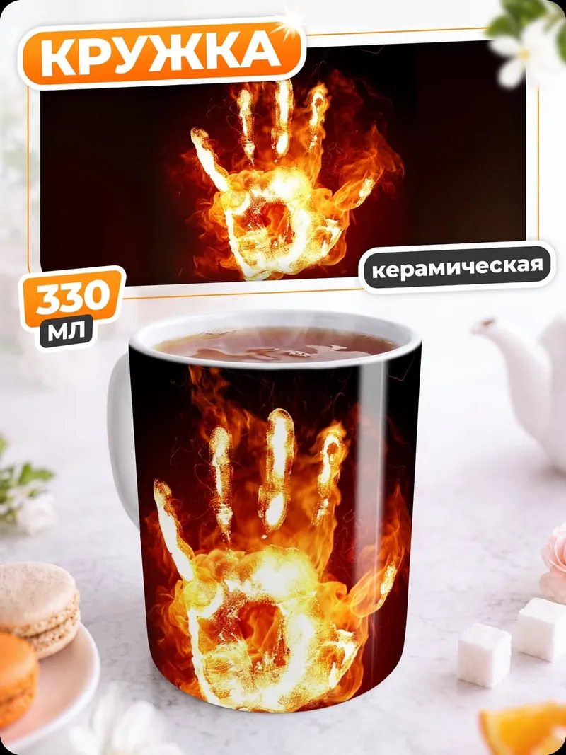 Кружка керамическая Горящая рука
