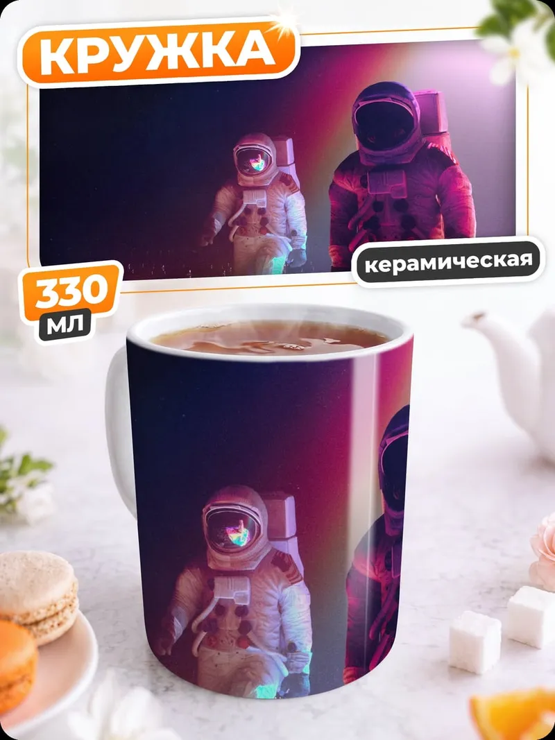Кружка керамическая Астронавты неоновый свет