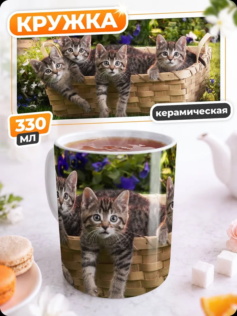 Кружка керамическая Котята в корзине
