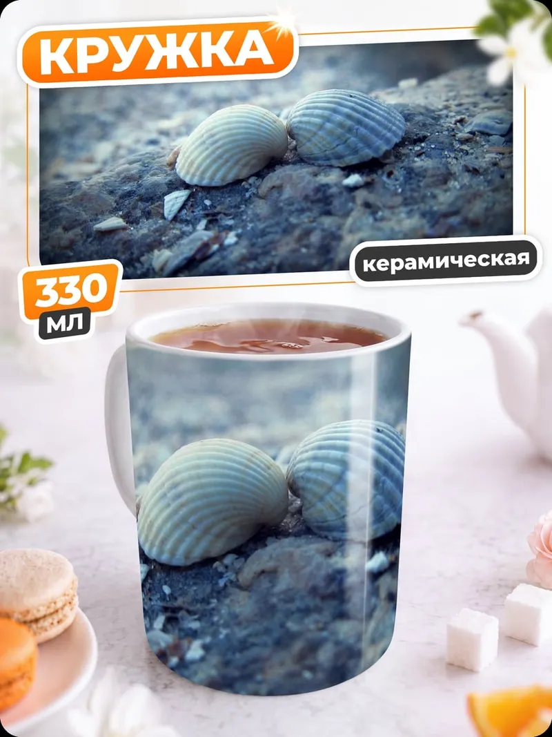 Кружка керамическая две ракушки на камне
