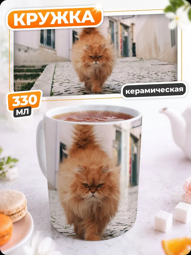 Кружка керамическая Рыжий кот идет