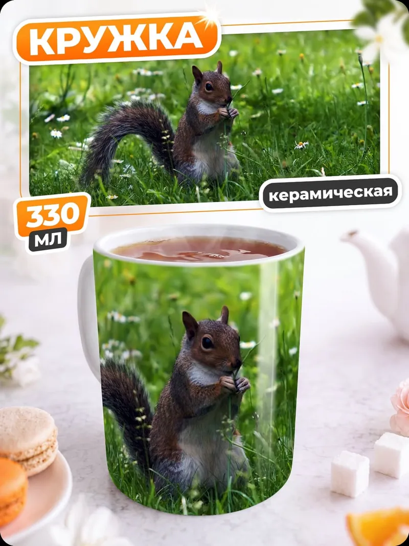 Кружка керамическая Белка в траве
