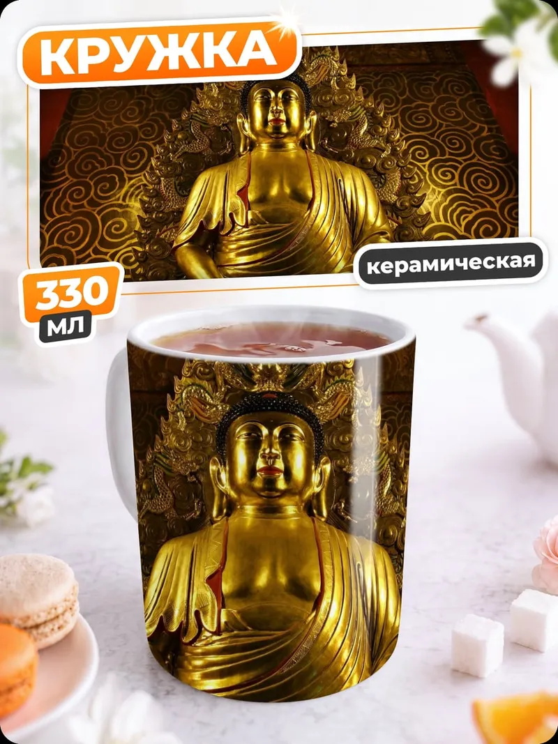 Кружка керамическая Золотой Будда