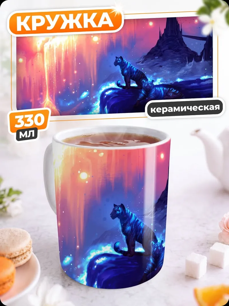 Кружка керамическая Волк на скале