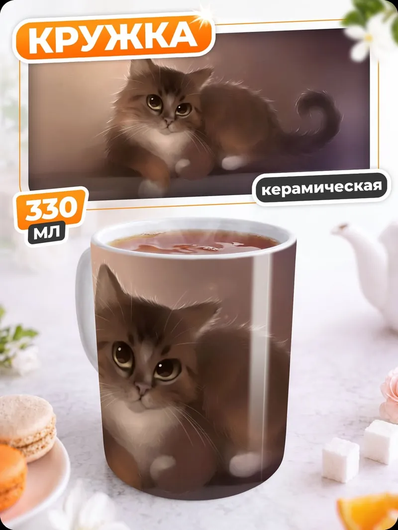 Кружка керамическая Рыжий котенок лежит