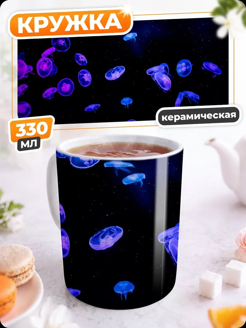 Кружка керамическая Медузы неоновые свет