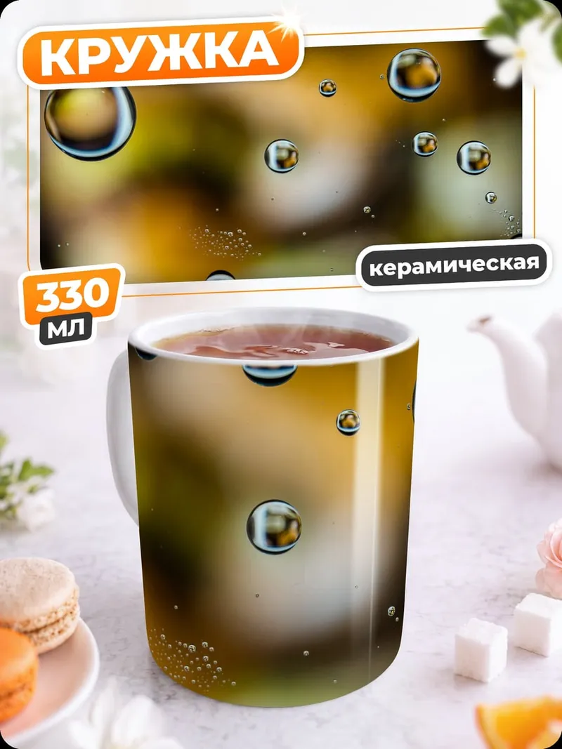 Кружка керамическая Капли на стекле
