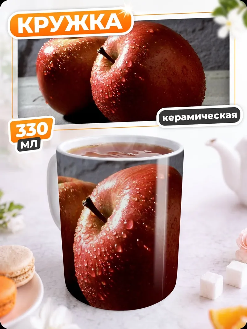 Кружка керамическая два красных яблока