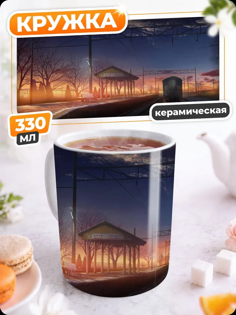 Кружка керамическая Закат на станции