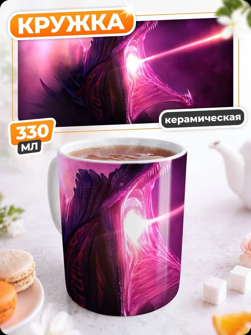 Кружка керамическая дракон стреляет лучом