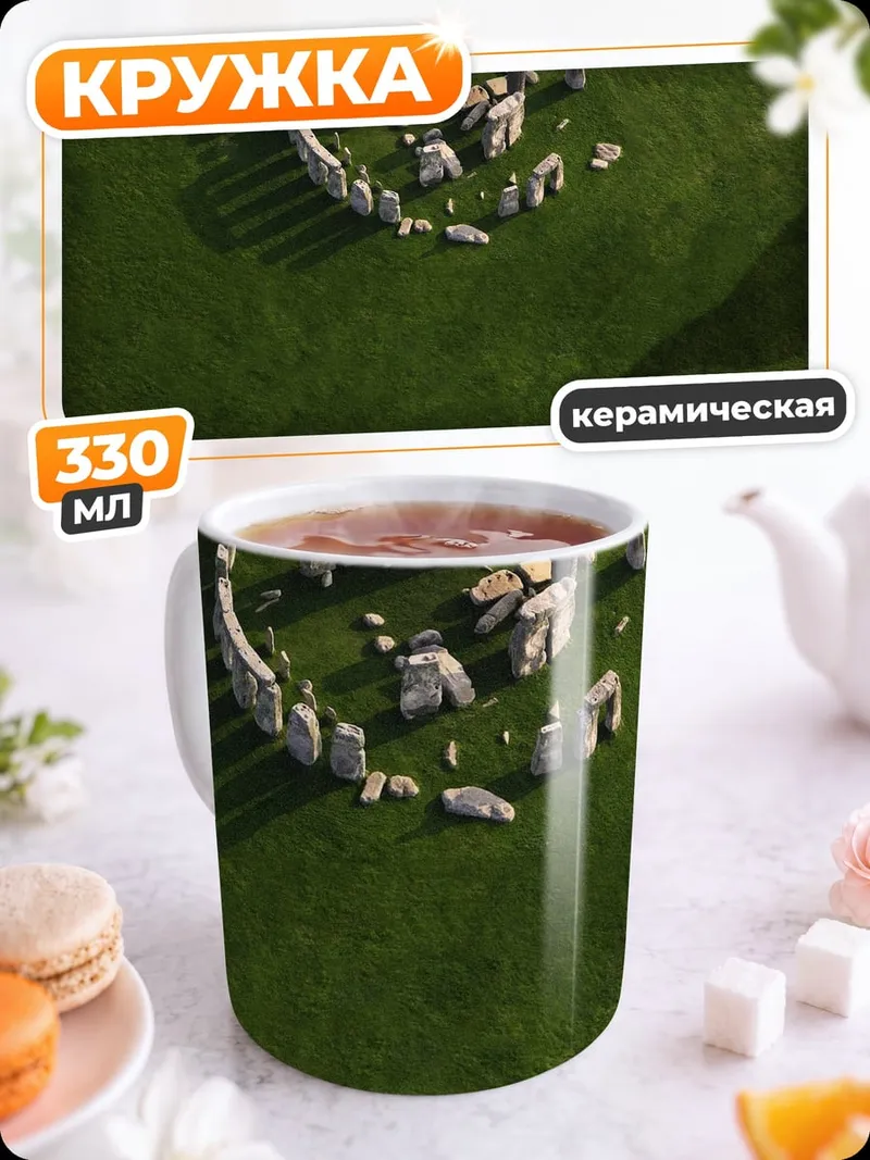 Кружка керамическая Стоунхендж на зеленом поле