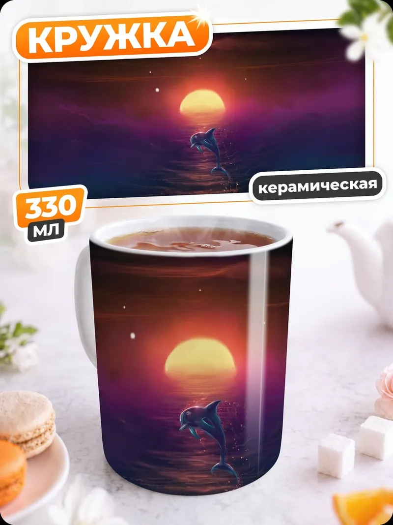 Кружка керамическая Дельфин на закате