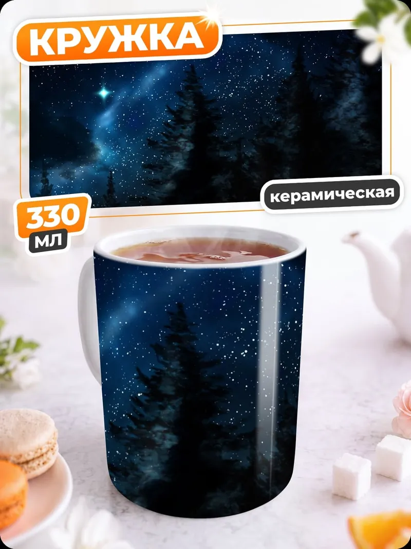 Кружка керамическая Ночное небо лес