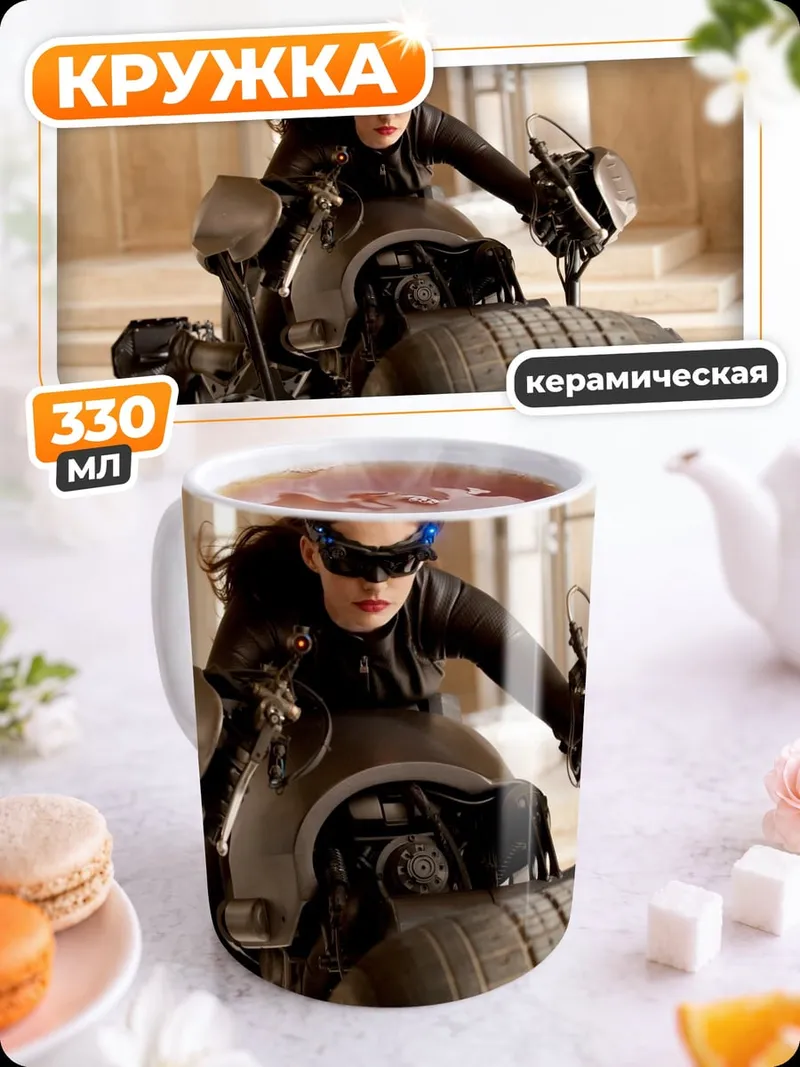 Кружка керамическая Женщина Бэтмен мотоцикл